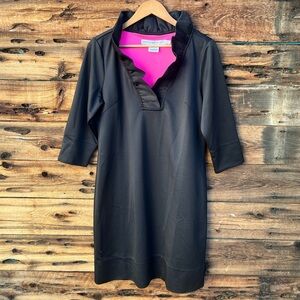 GRETCHEN SCOTT | Black Dress Ruffle Collar with Pink Lining L